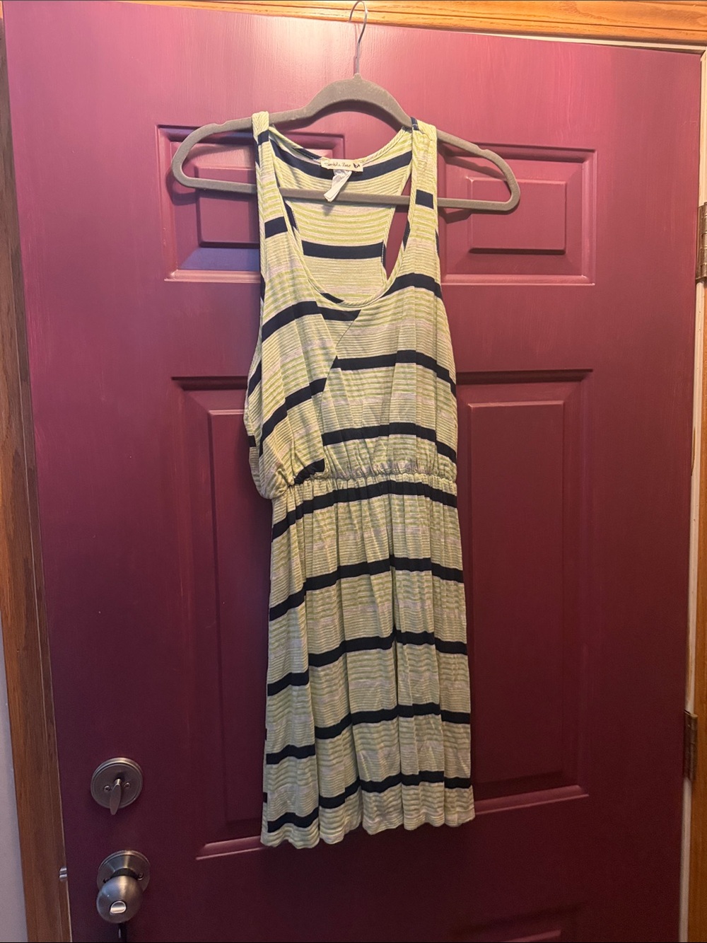 Double Zero Light Green and Black Striped Racerback Midi Dress